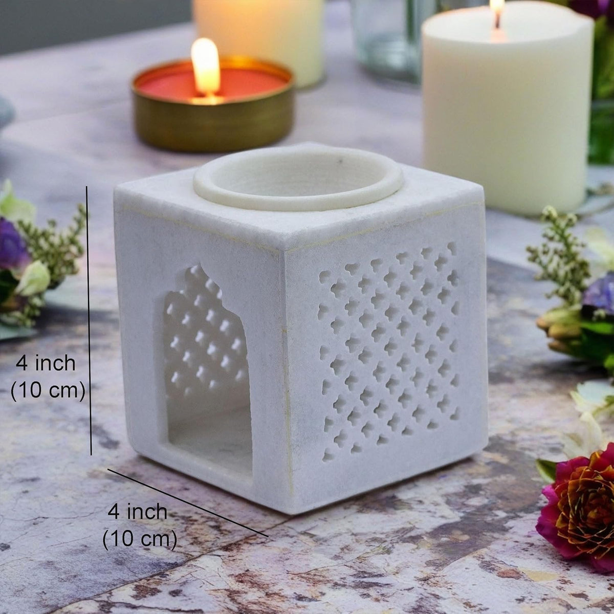 White Marble Aroma Diffuser – Essential Oil Burner, Camphor Fragrance Kapur Dani Vaporizer for Home, Office
