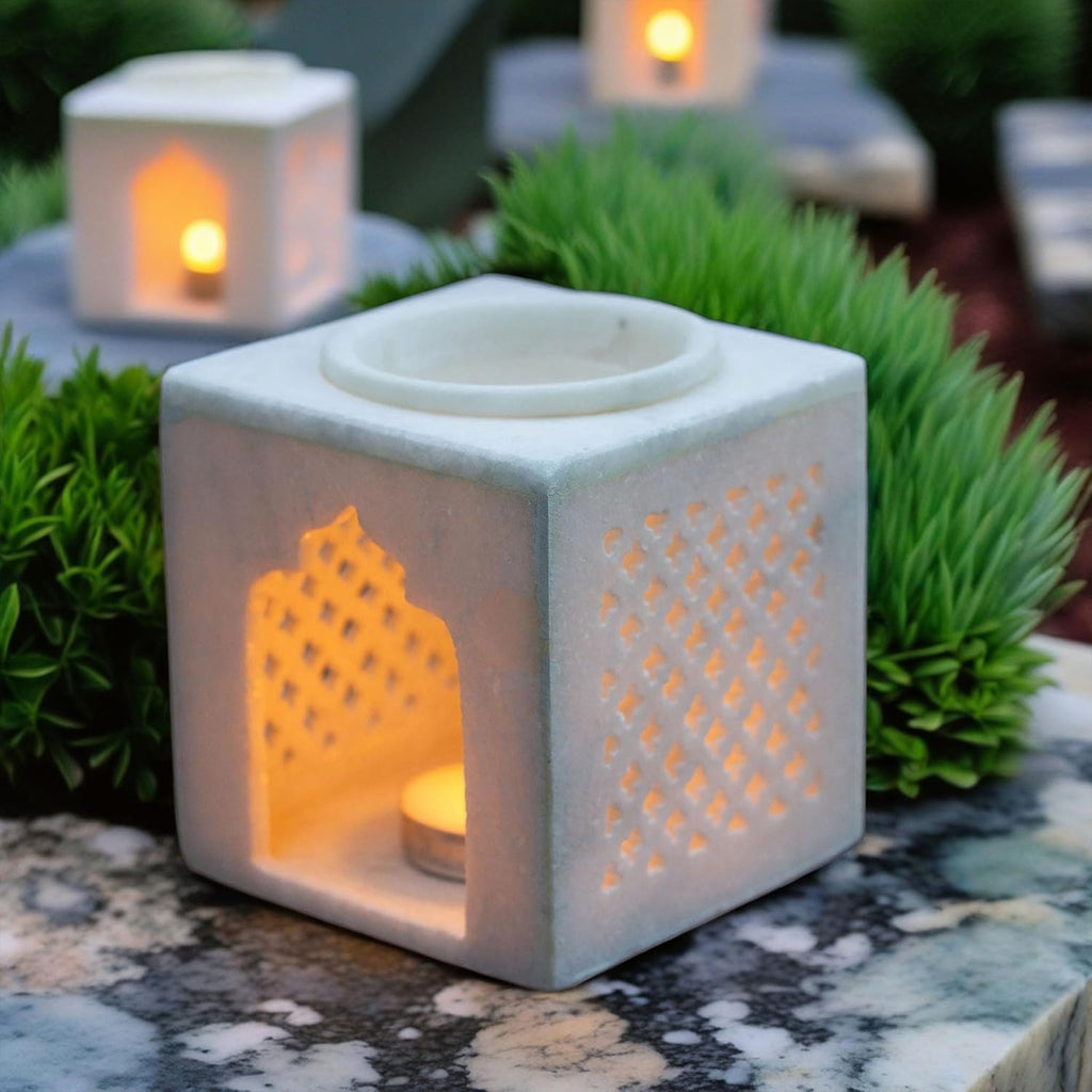 White Marble Aroma Diffuser – Essential Oil Burner, Camphor Fragrance Kapur Dani Vaporizer for Home, Office