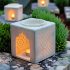 White Marble Aroma Diffuser – Essential Oil Burner, Camphor Fragrance Kapur Dani Vaporizer for Home, Office