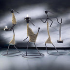 Iron Tealight Holder Set – Handcrafted Metal Worker Figurines with Jute Wrap, 12-Inch – Decorative Candle Holders for Home, Festivals, and Gifts