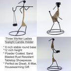 Iron Tealight Holder Set – Handcrafted Metal Worker Figurines with Jute Wrap