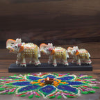 Three Marble Elephants on Wooden Base Gift Box Set for Diwali, Weddings, Grihpravesh