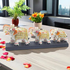 Three Marble Elephants on Wooden Base Gift Box Set for Diwali, Weddings, Grihpravesh