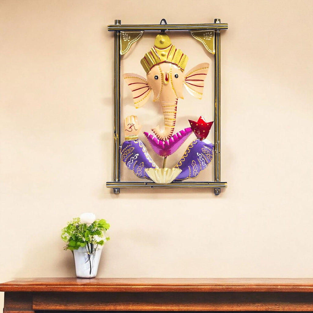 Ganesh Ghanti Diya TeaLight Candle Holder Wall Mounted Showpiece Statue with Mukut and Bell for Living Room, Home Entrance, Housewarming Gift