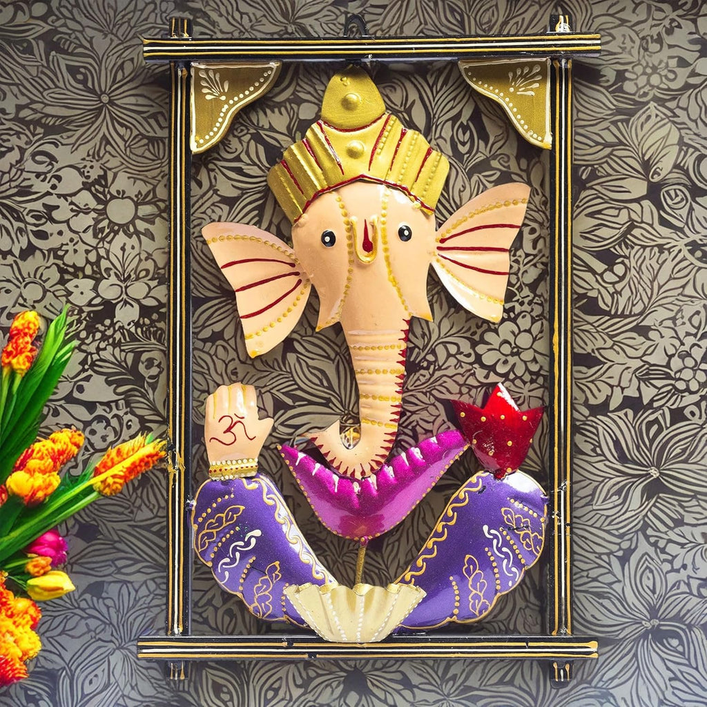 Ganesh Wall Mounted Diya & Bell – Decorative Tealight Candle Holder with Mukut for Home Entrance & Living Room
