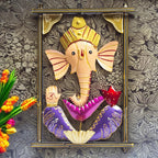 Ganesh Wall Mounted Diya & Bell – Decorative Tealight Candle Holder with Mukut for Home Entrance & Living Room