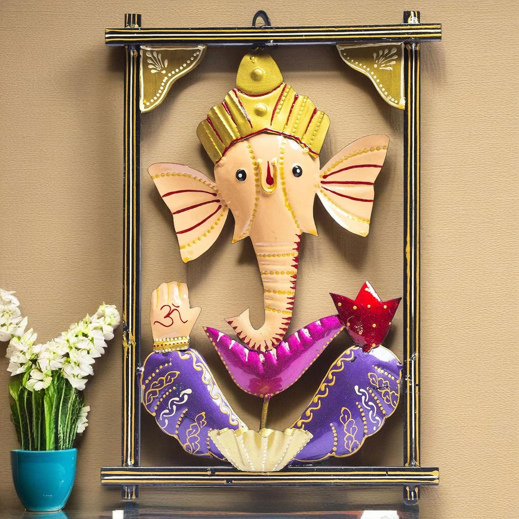 Ganesh Wall Mounted Diya & Bell – Decorative Tealight Candle Holder with Mukut for Home Entrance & Living Room