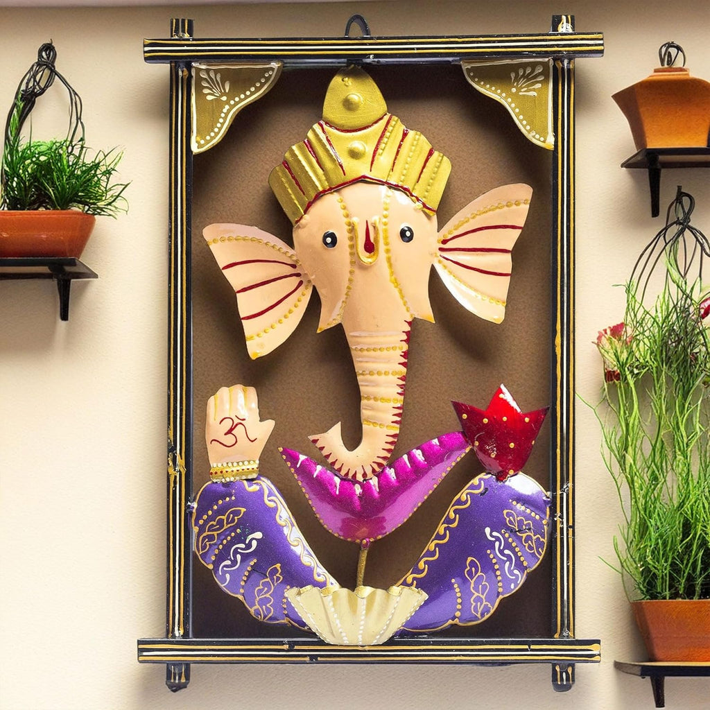 Ganesh Wall Mounted Diya & Bell – Decorative Tealight Candle Holder with Mukut for Home Entrance & Living Room
