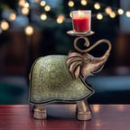 Elegant Carved Metal Elephant TeaLight Candle Holder Tabletop Showpiece for Living Room, Candle Light Dinners