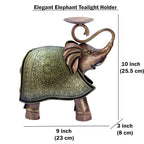 Elegant Carved Metal Elephant TeaLight Candle Holder Tabletop Showpiece for Living Room, Candle Light Dinners