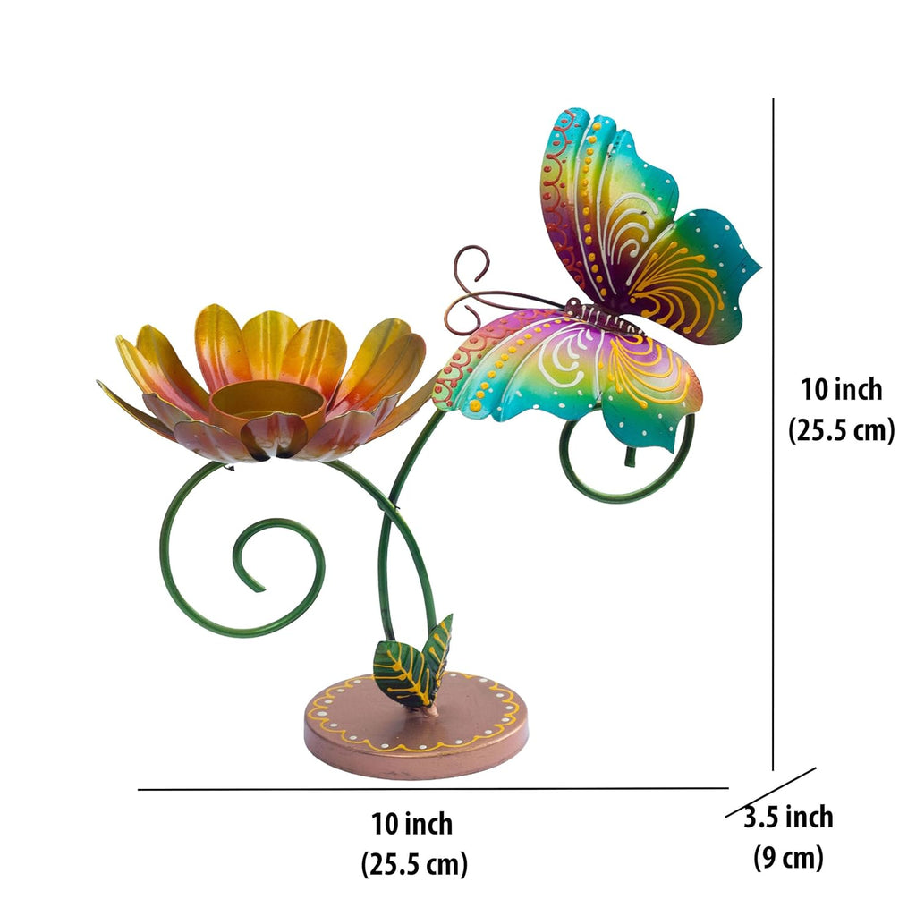 Hand-Painted Iron Tealight Candle Holder | Vibrant and Sturdy Decorative Accent for Wall or Table | Ideal for Entryways