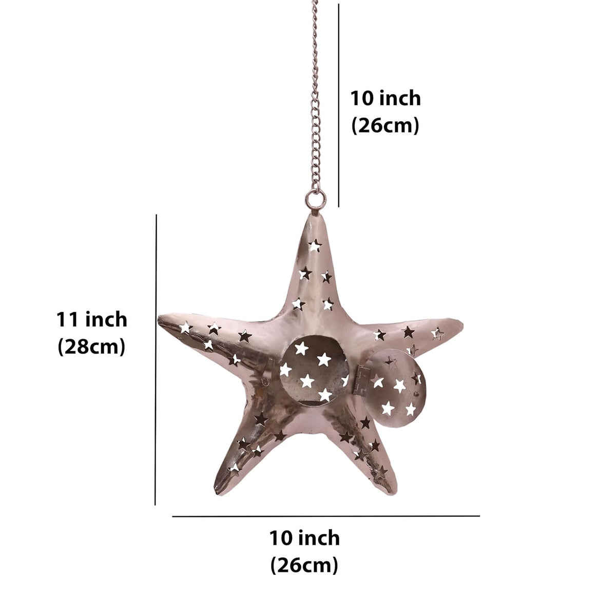 Hanging Star Shaped Metal Tealight Lantern (11x10 in) with Sturdy Chain | Ideal for Christmas Décor