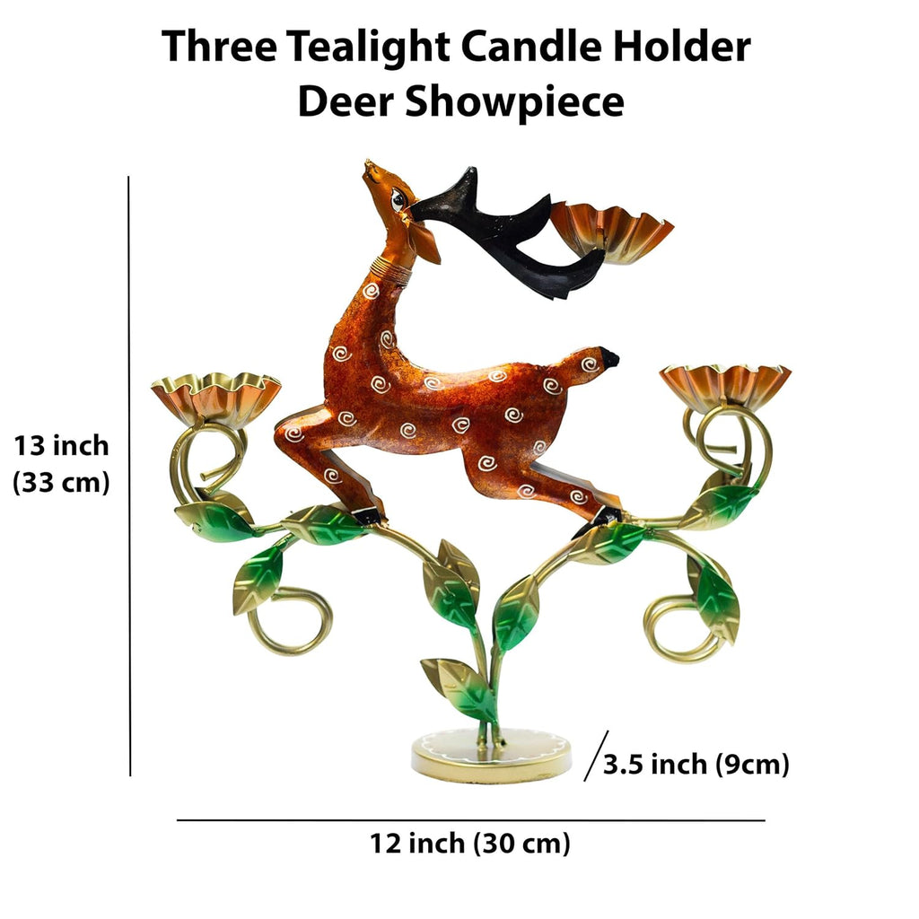 Decorative Deer Tealight Holder 3-Candle Christmas Decor Showpiece Statue for Living Room Decor