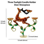 Decorative Deer Tealight Holder 3-Candle Christmas Decor Showpiece Statue for Living Room Decor