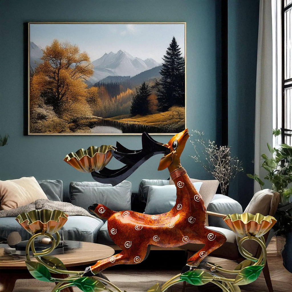 Decorative Deer Tealight Holder 3-Candle Christmas Decor Showpiece Statue for Living Room Decor
