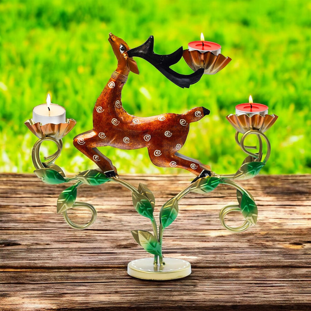 Decorative Deer Tealight Holder 3-Candle Christmas Decor Showpiece Statue for Living Room Decor