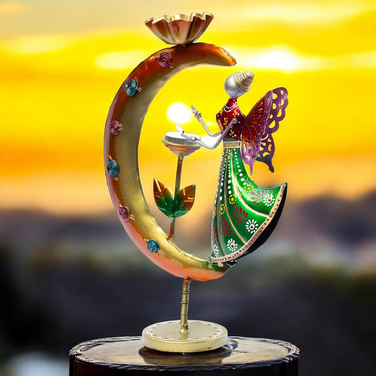 Elegant Angel Tealight Candle Holder. Decorative Two Candle Handmade Iron Showpiece for Living Room, Table, Patio