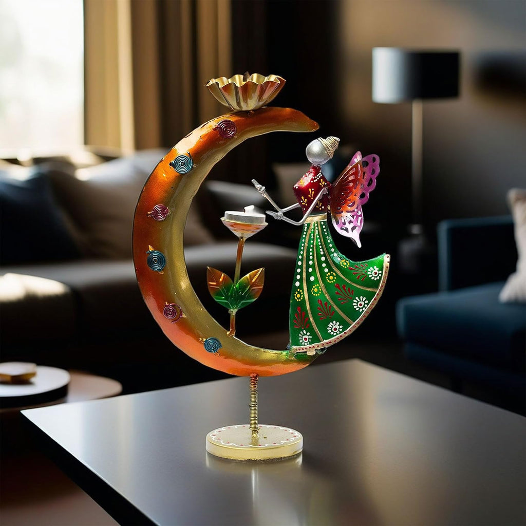 Elegant Angel Tealight Candle Holder. Decorative Two Candle Handmade Iron Showpiece for Living Room, Table, Patio