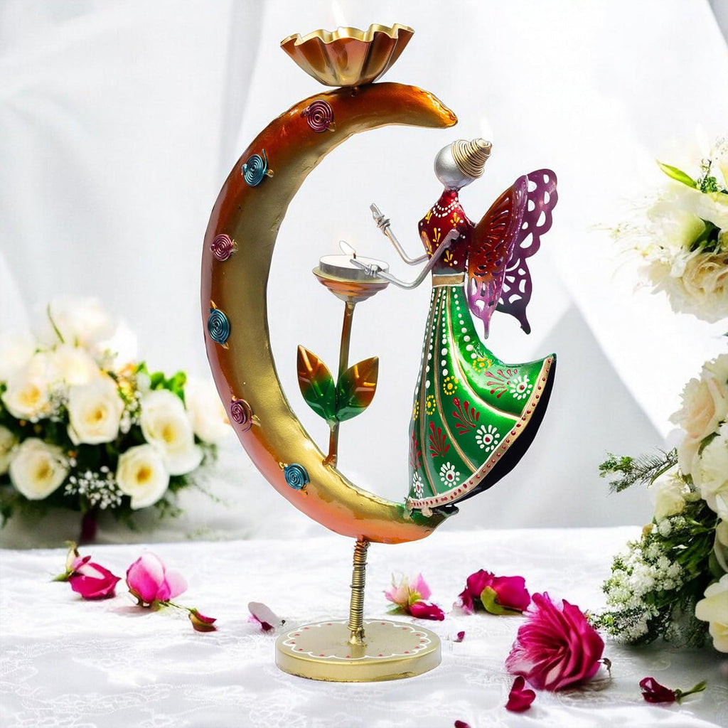 Elegant Angel Tealight Candle Holder. Decorative Two Candle Handmade Iron Showpiece for Living Room, Table, Patio