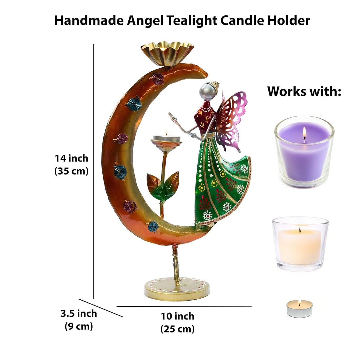 Elegant Angel Tealight Candle Holder. Decorative Two Candle Handmade Iron Showpiece for Living Room, Table, Patio