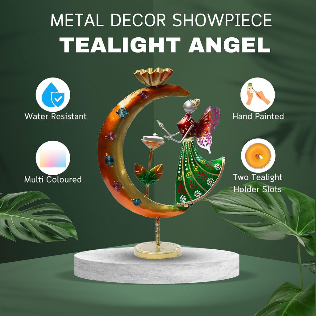 Elegant Angel Tealight Candle Holder. Decorative Two Candle Handmade Iron Showpiece for Living Room, Table, Patio