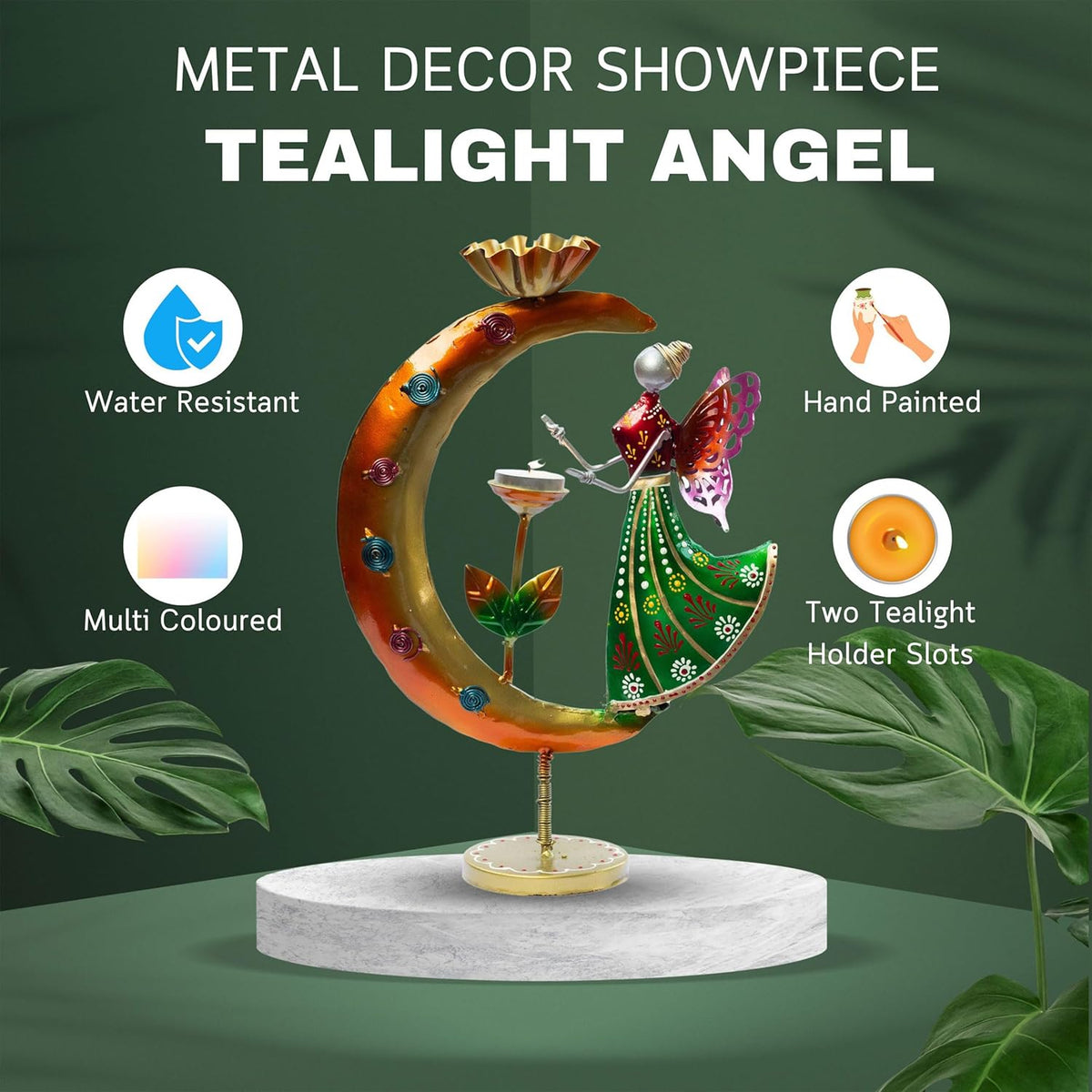Elegant Angel Tealight Candle Holder. Decorative Two Candle Handmade Iron Showpiece for Living Room, Table, Patio