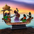 Handcrafted Ethnic Tribal Boat with Dancing Musicians Showpiece - 15x18 Inch Home Décor with Wooden Base - Gift for Housewarming, Festivals, Weddings, Corporate Events