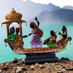 Handcrafted Ethnic Tribal Boat with Dancing Musicians Showpiece – 15x18 Inch Home Décor with Wooden Base