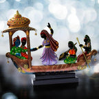 Handcrafted Ethnic Tribal Boat with Dancing Musicians Showpiece – 15x18 Inch Home Décor with Wooden Base