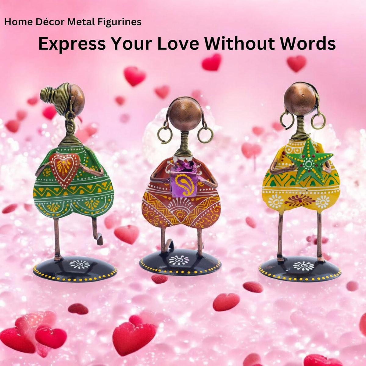 3-Piece Love Figurine Set – Metal Handmade Romantic Gift for Valentine's, Anniversaries, Birthdays & Special Occasions