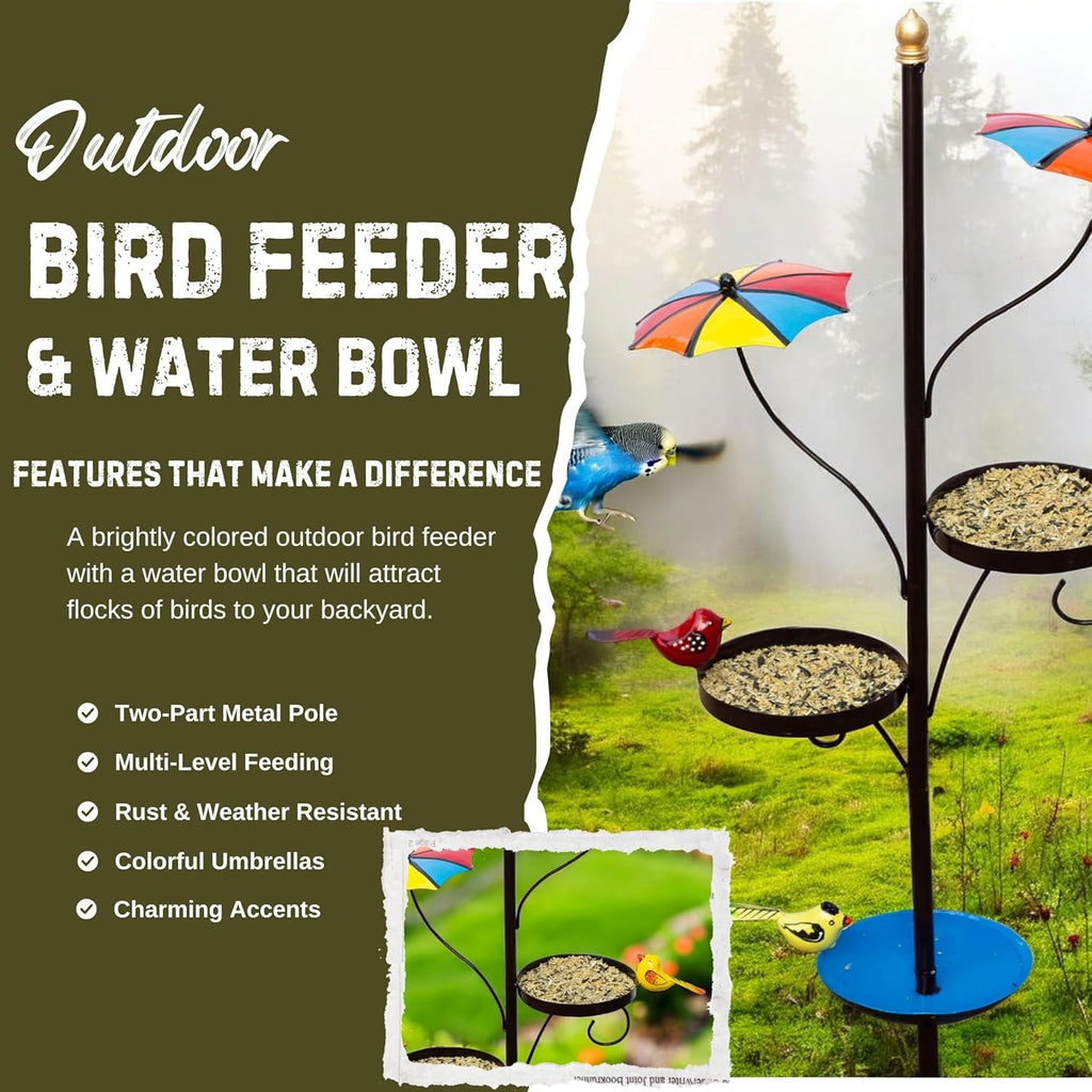 Outdoor Bird Feeder with Water Bowl & Two Seed Trays