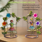 Sawan ke Jhule Handcrafted Metal Showpiece Set for Home Decor | Ethnic Iron Women Figurines with Floral Arch for Living