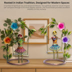 Sawan ke Jhule Handcrafted Metal Showpiece Set for Home Decor | Ethnic Iron Women Figurines with Floral Arch for Living