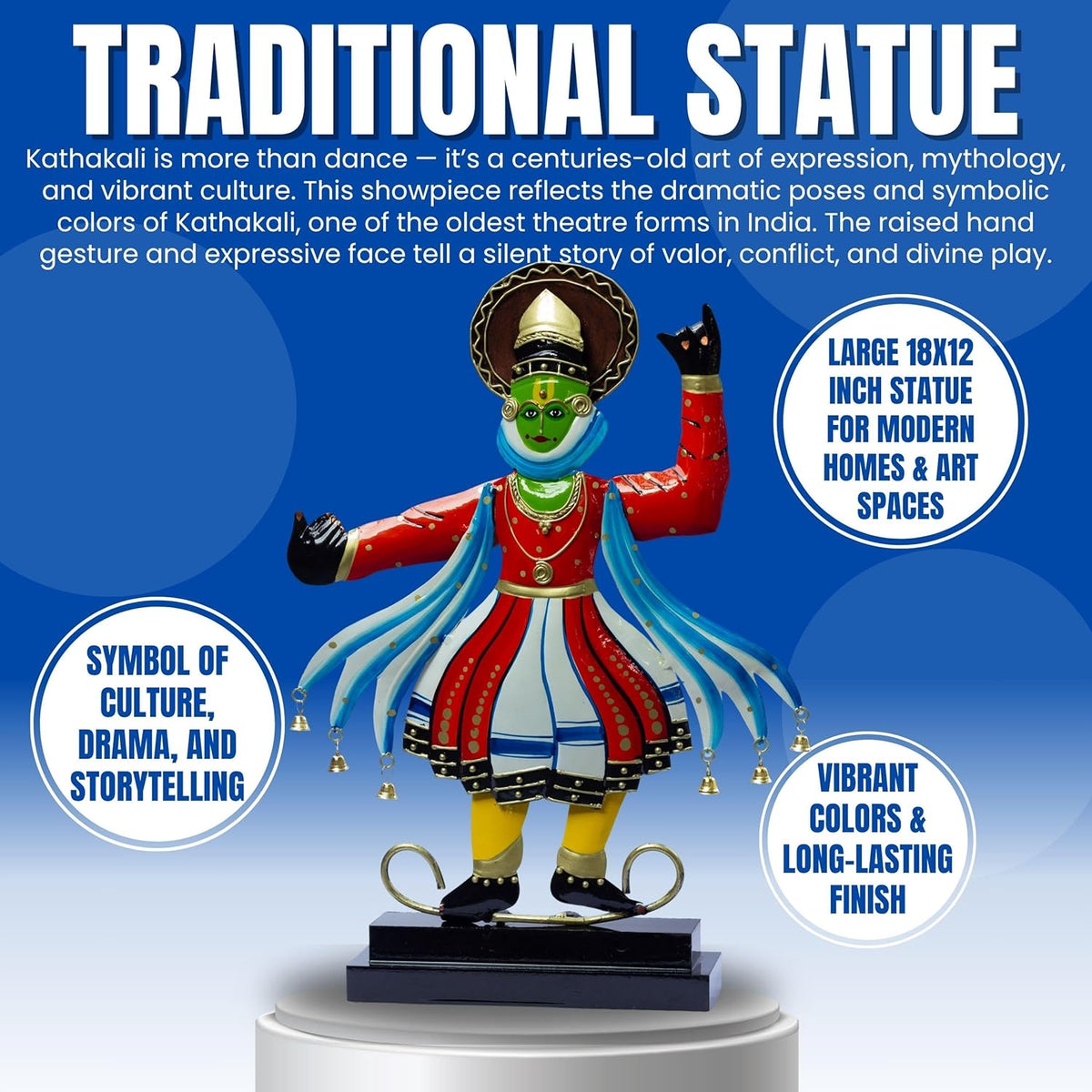 Kathakali Dancer Metal Showpiece – Traditional Kerala Folk Art Classical Dance Figurine
