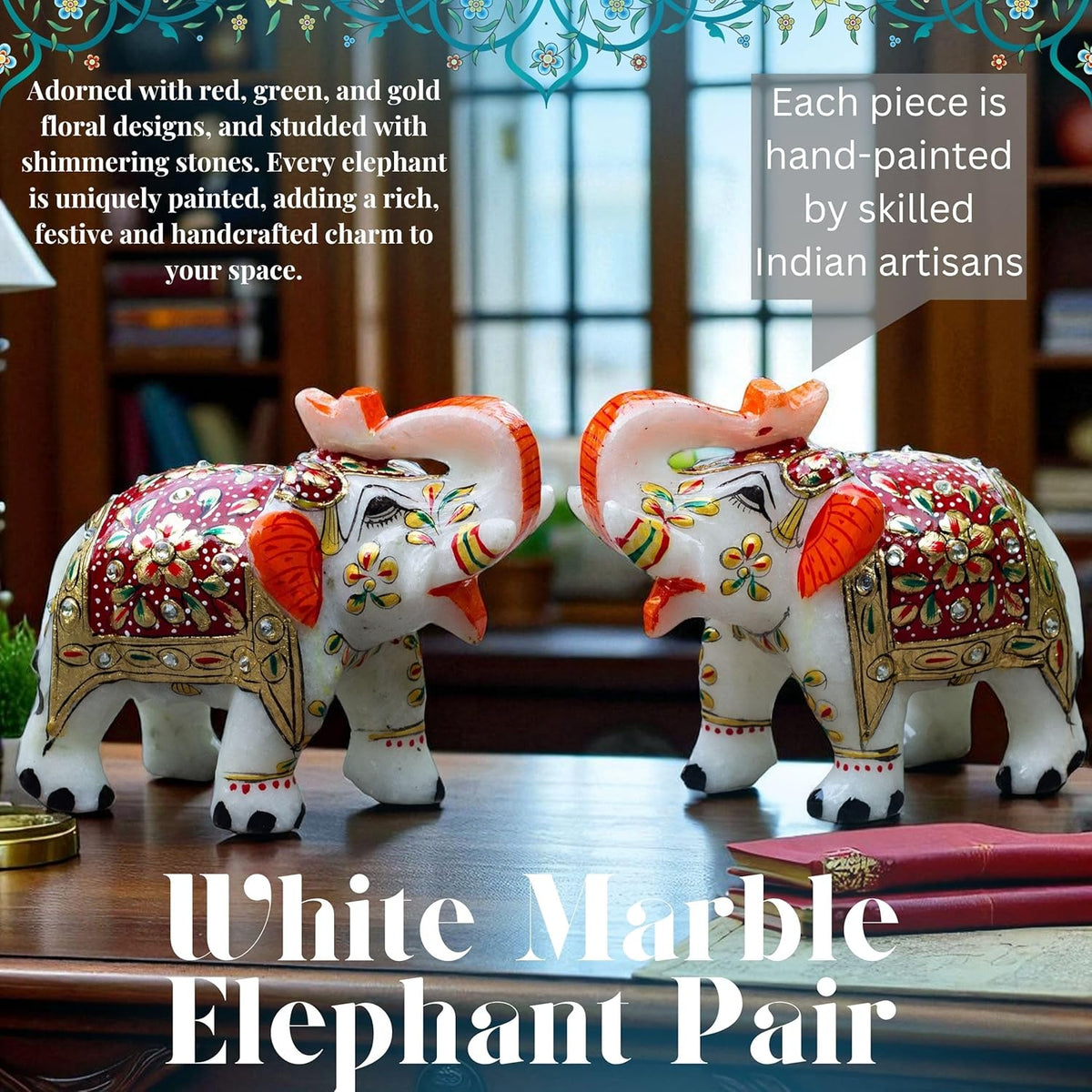Marble Elephant Statue (4x5 Inch)