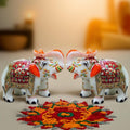 Marble Elephant Statue (4x5 Inch) – Pack of Two Trunk Up Vastu Decor Showpiece | Pure White Marble | Hand-Painted Festival Figurine for Living Room, Home Decor, Diwali Gift
