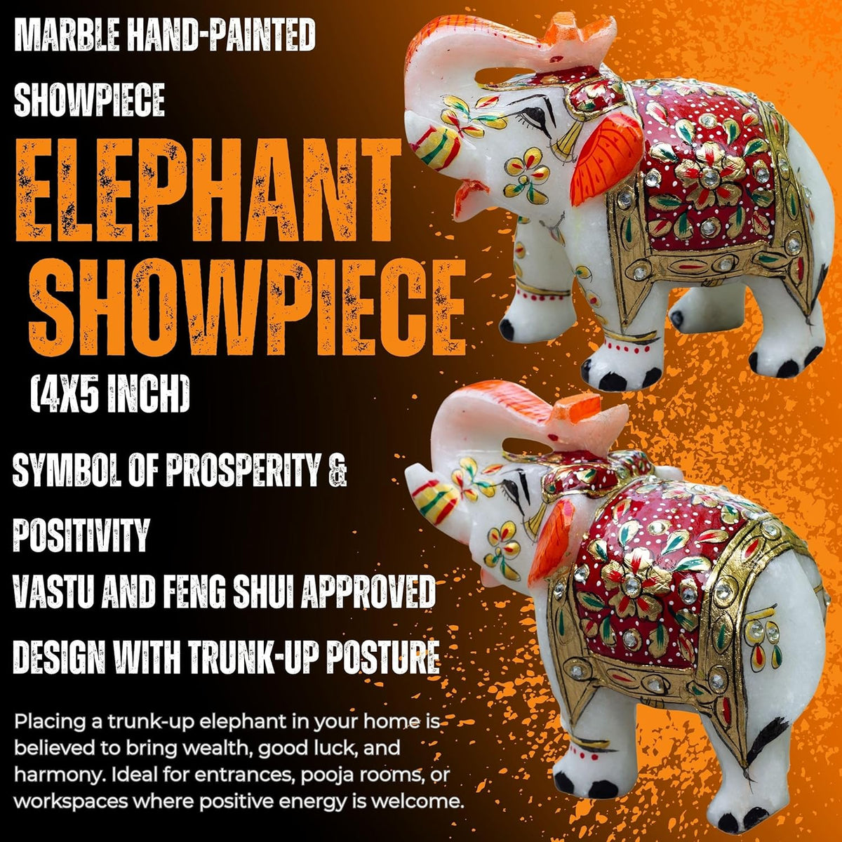 Marble Elephant Statue (4x5 Inch)