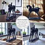 Minimalist Girl on Horse Figurine – Modern Black Resin Showpiece | Elegant Home Decor Accent for Living Room, Study