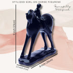 Minimalist Girl on Horse Figurine – Modern Black Resin Showpiece | Elegant Home Decor Accent for Living Room, Study