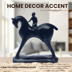 Minimalist Girl on Horse Figurine – Modern Black Resin Showpiece | Elegant Home Decor Accent for Living Room, Study