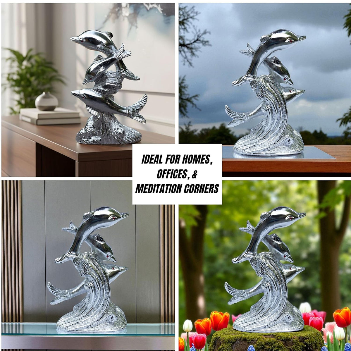 Premium White Metal Dolphin Showpiece – 9 Inch Silver Finish Figurine | Elegant Home & Office Decor