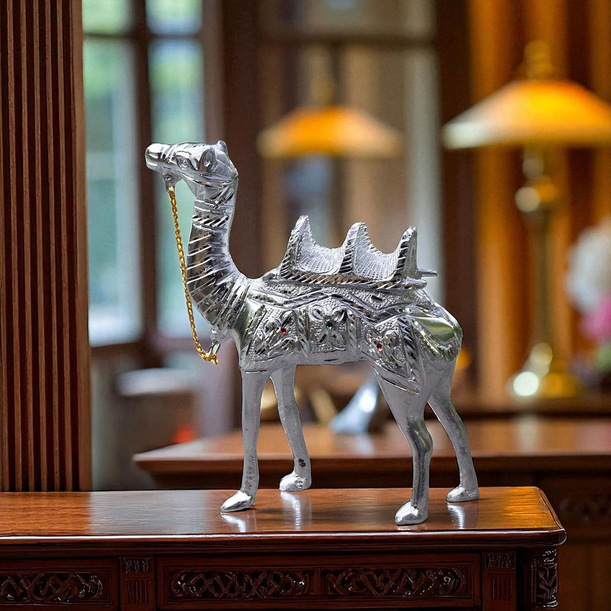 White Metal Camel Showpiece – 9 Inch Silver Finish Figurine | Handcrafted Decorative Animal Statue for Home & Office Decor