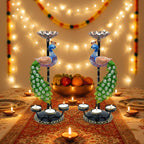 Set of 2 Peacock Tealight Candle Holders