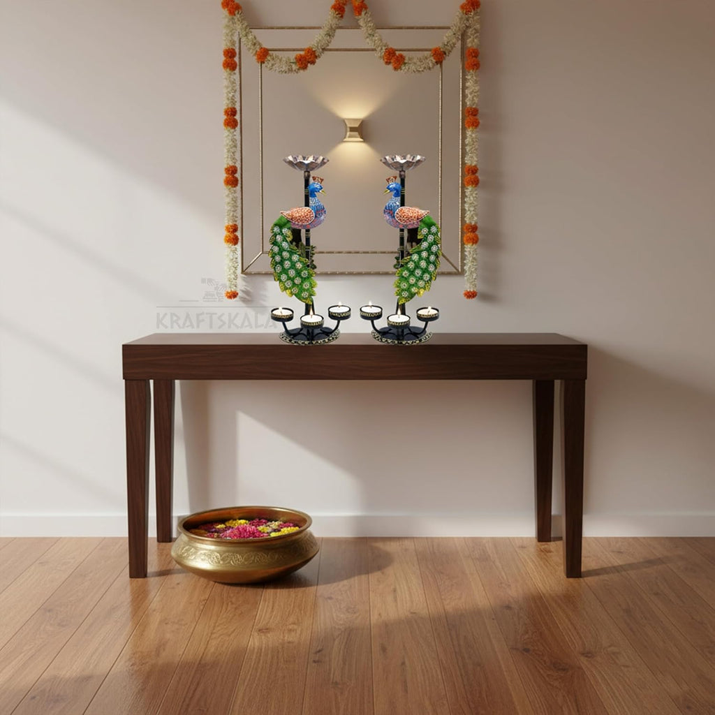 Set of 2 Peacock Tealight Candle Holders