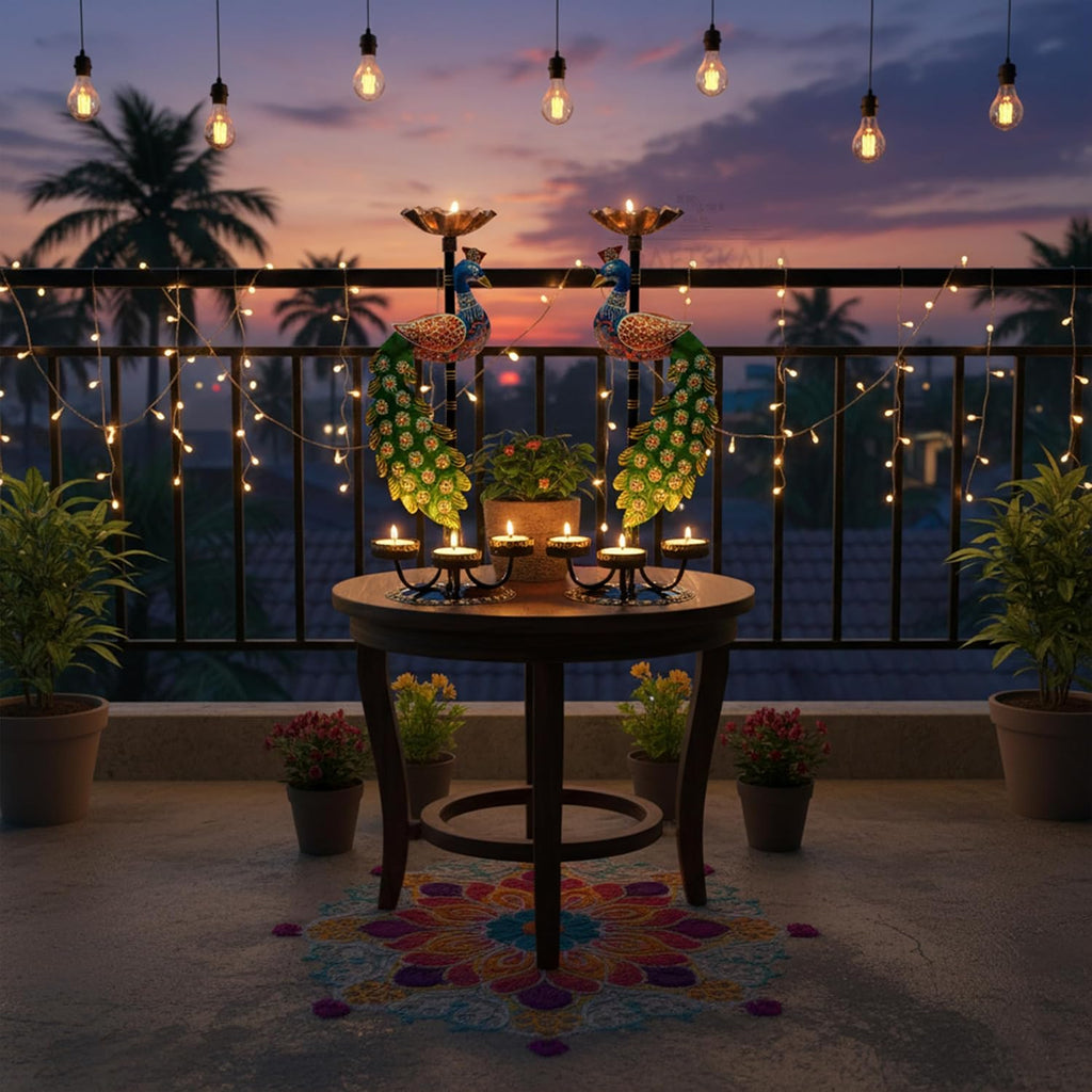 Set of 2 Peacock Tealight Candle Holders