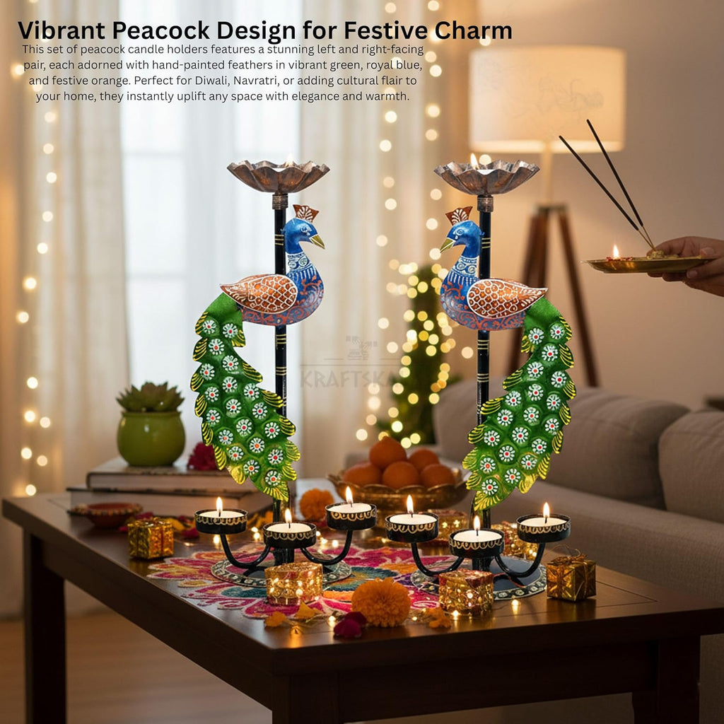 Set of 2 Peacock Tealight Candle Holders