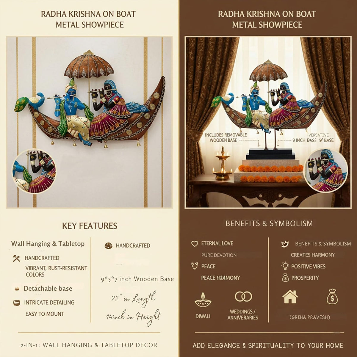 Radha Krishna on Boat Showpiece