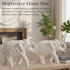 Large Auspicious White Elephant Hathi Showpiece Set of 2 | 8 Inch Vastu Trunk Up Figurine for Home Office Table Diwali