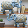 Royal Blue Gajraj Elephant Showpiece Pair for Home Decor | Marble Dust Resin (8x12 inch) Statue Set | Vastu Wealth, Prosperity Gift for Diwali & Housewarming