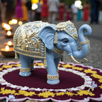 Royal Blue Gajraj Elephant Showpiece Pair for Home Decor | Marble Dust Resin (8x12 inch) Statue Set | Vastu Wealth